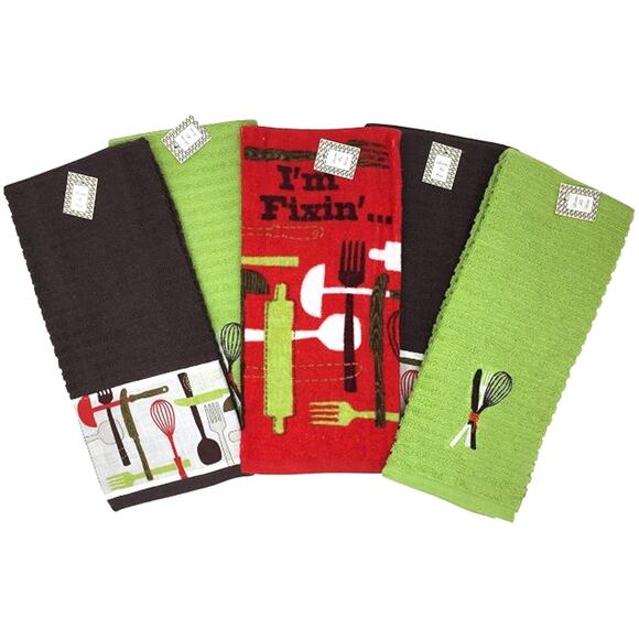 10 PC Simply Southern What I'm Fixin Absorbent Kitchen Towels Embroidered Cotton - Picture 2 of 6